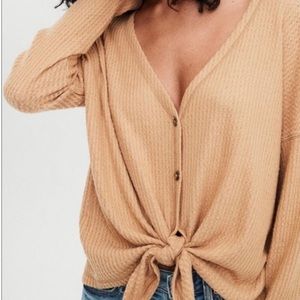 American Eagle Waffleknit Tie Top